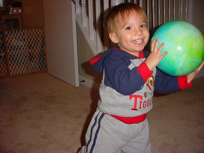 I'm teaching him basketball