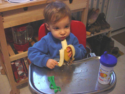 Singing to his banana